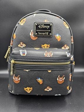 Disney Loungefly Lion King Mini Backpack Simba Timon Pumbaa NWT Black